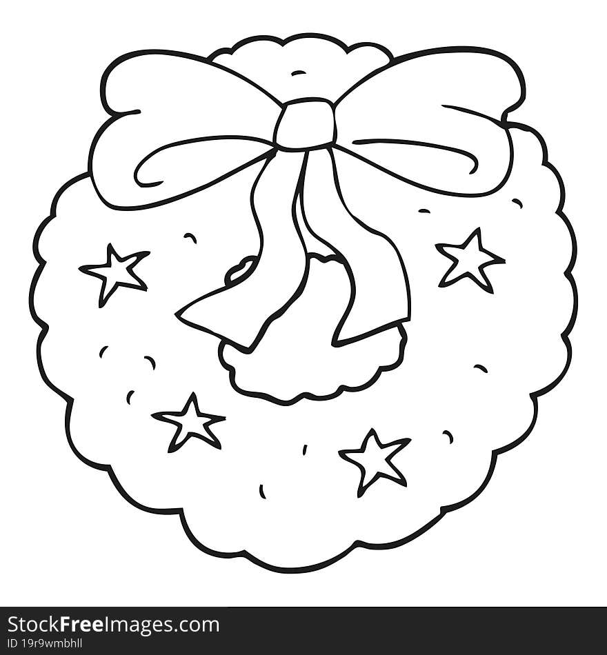 black and white cartoon christmas wreath