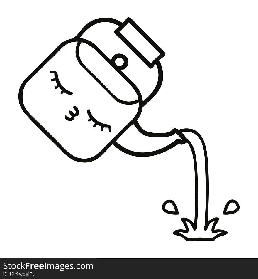 Line Drawing Cartoon Pouring Kettle