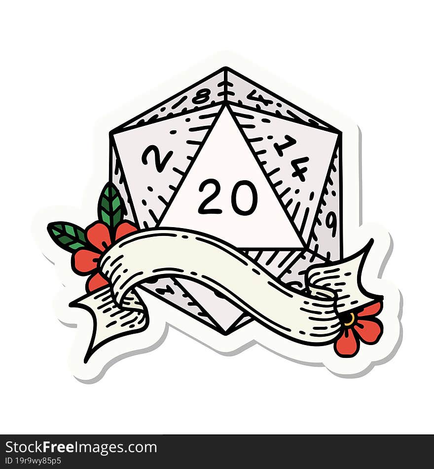 natural twenty D20 dice roll sticker