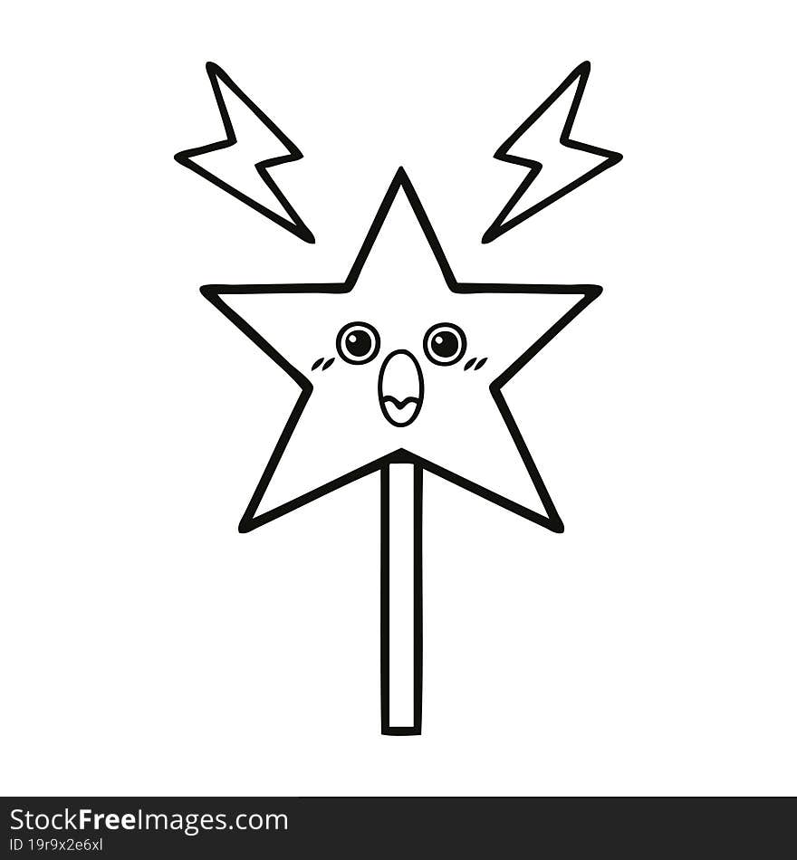 line drawing cartoon of a magic wand