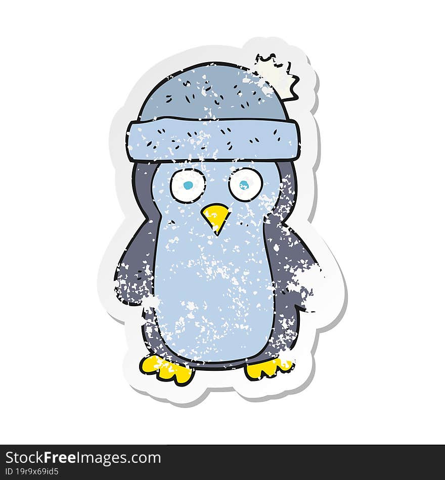 retro distressed sticker of a cartoon penguin