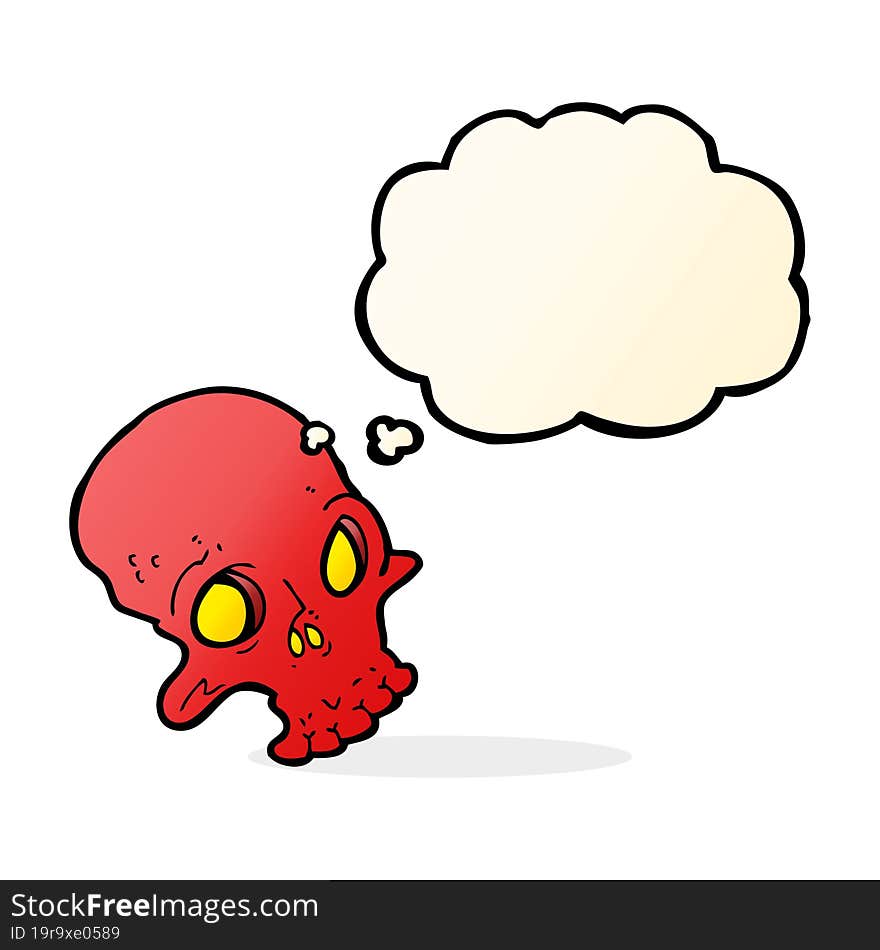 cartoon spooky skull with thought bubble