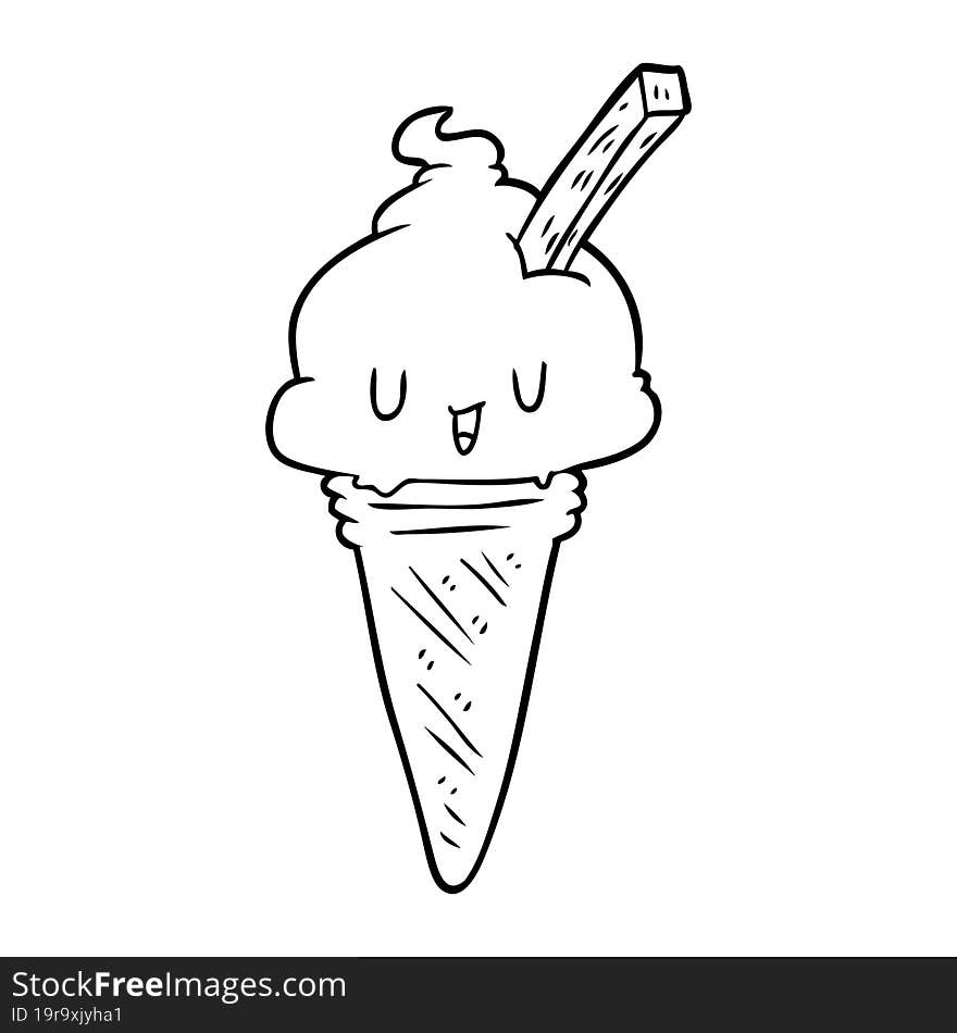 cute line drawing of a ice cream. cute line drawing of a ice cream