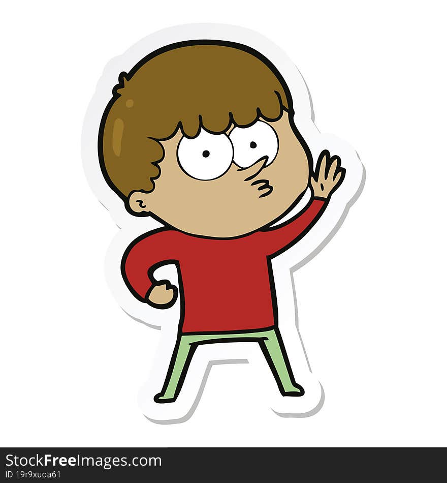 Sticker Of A Cartoon Curious Boy