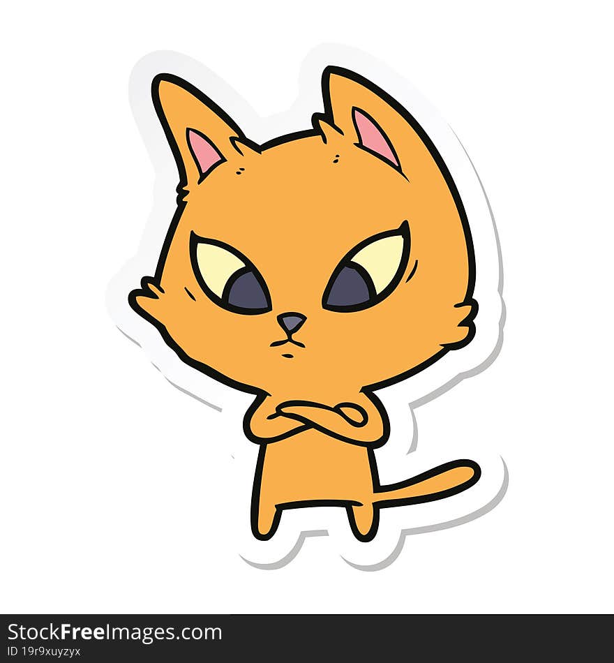 sticker of a confused cartoon cat