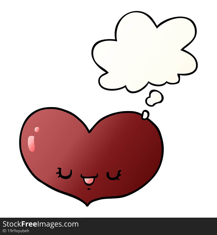 cartoon love heart character and thought bubble in smooth gradient style