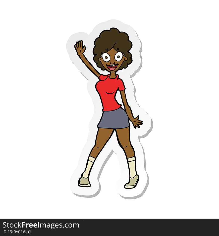 sticker of a cartoon woman dancing