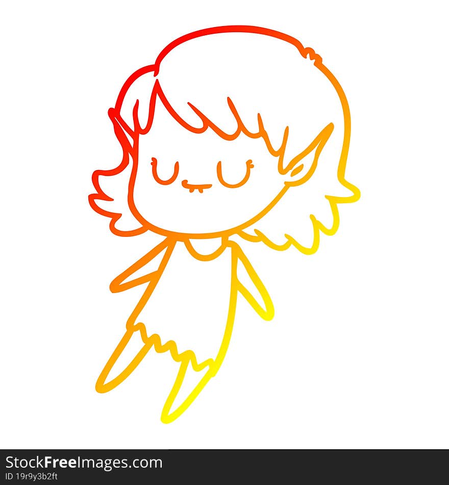 warm gradient line drawing happy cartoon elf girl