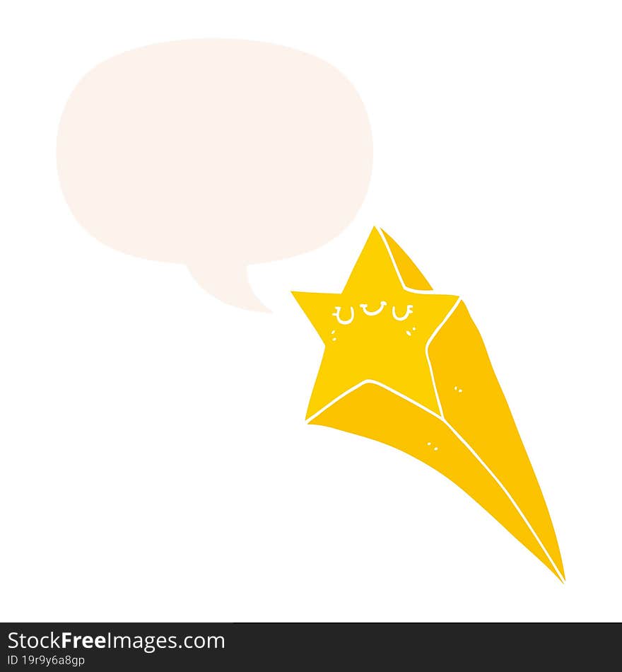 cartoon shooting star and speech bubble in retro style