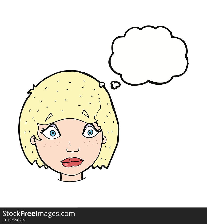 Cartoon Worried Female Face With Thought Bubble