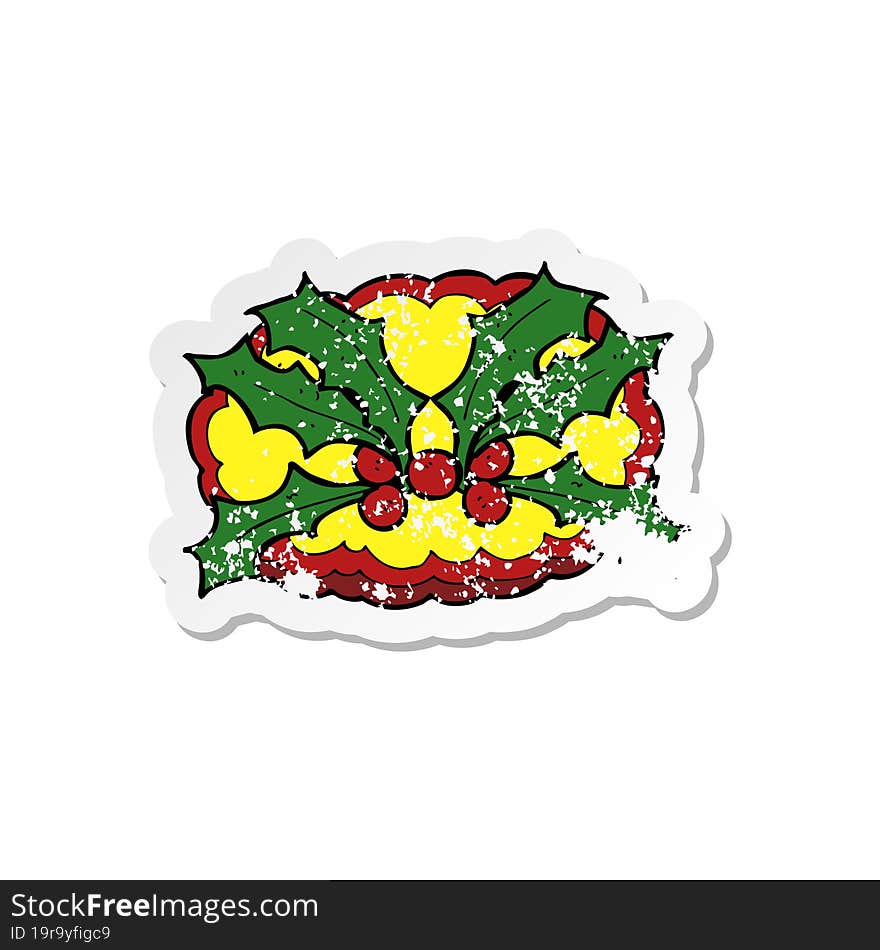 Retro Distressed Sticker Of A Cartoon Holly Symbol