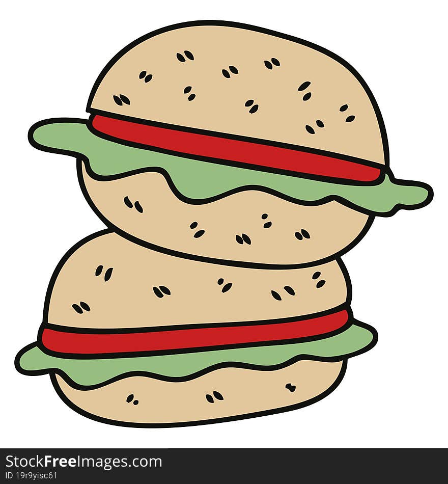 quirky hand drawn cartoon veggie burger