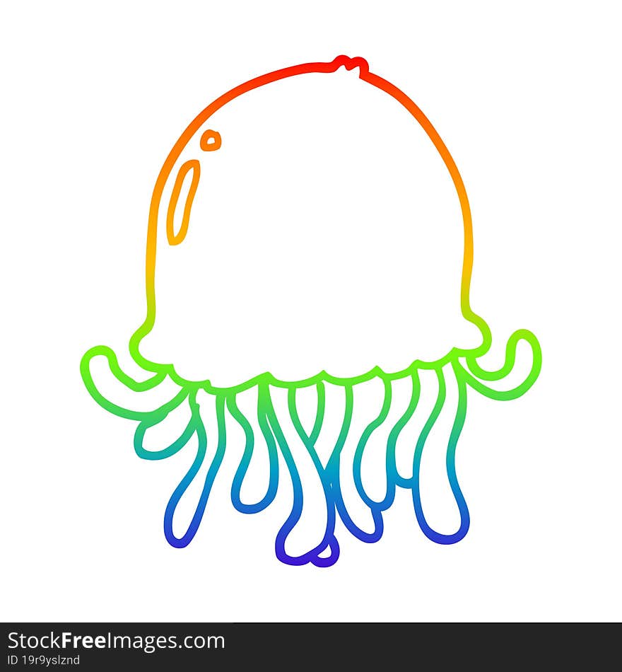 Rainbow Gradient Line Drawing Cartoon Jellyfish