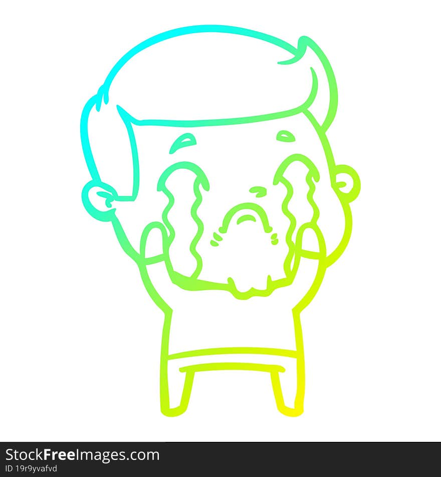 cold gradient line drawing of a cartoon man crying