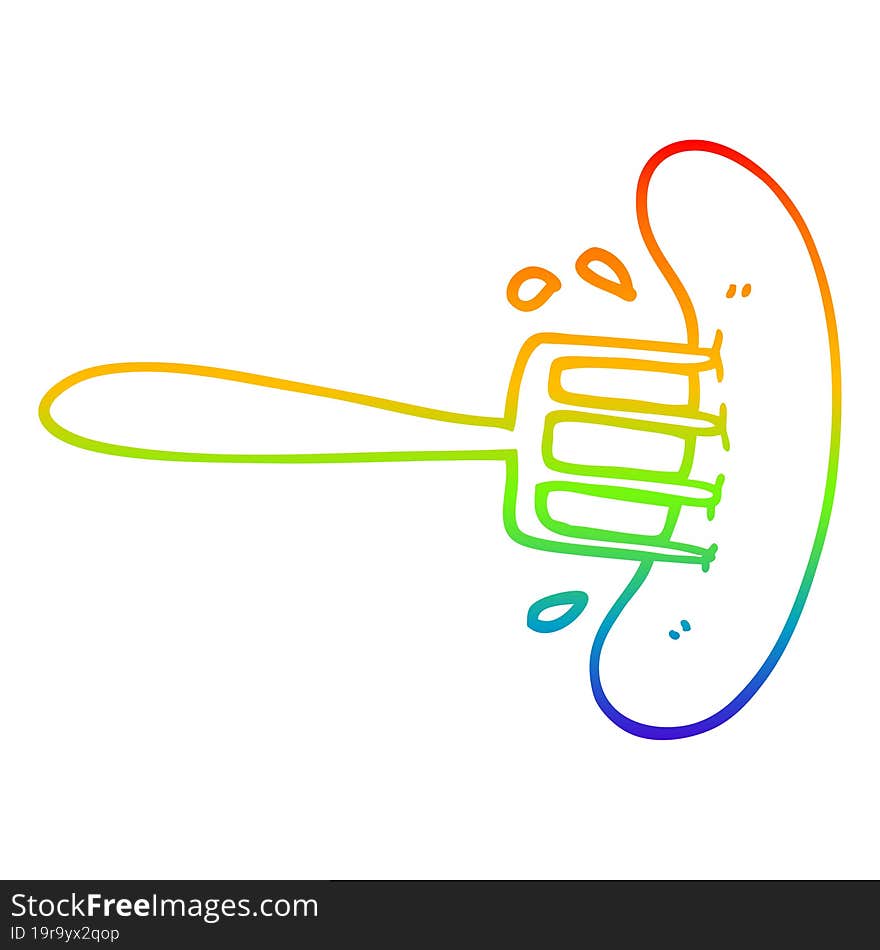 rainbow gradient line drawing of a cartoon hot dog