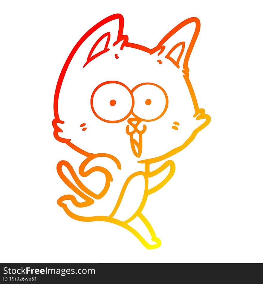 warm gradient line drawing of a funny cartoon cat