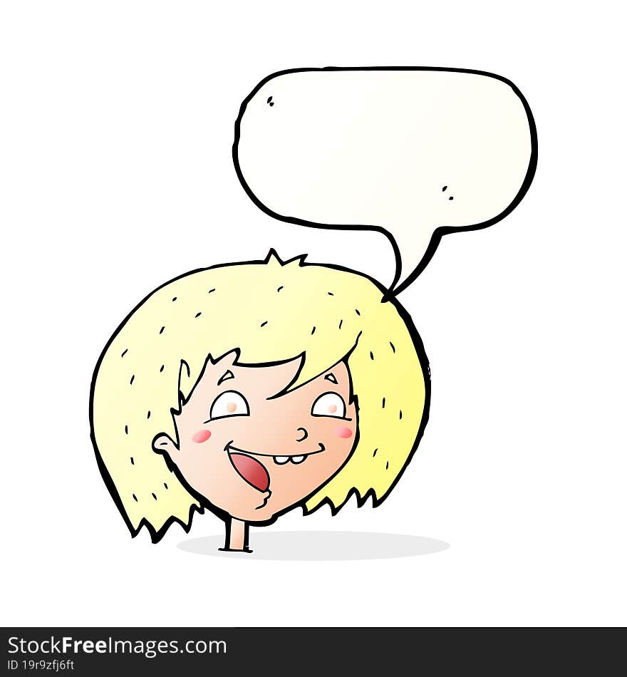 cartoon happy girl with speech bubble