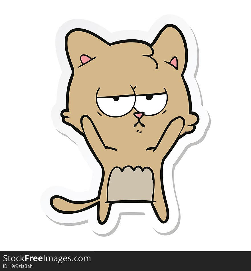 sticker of a bored cartoon cat