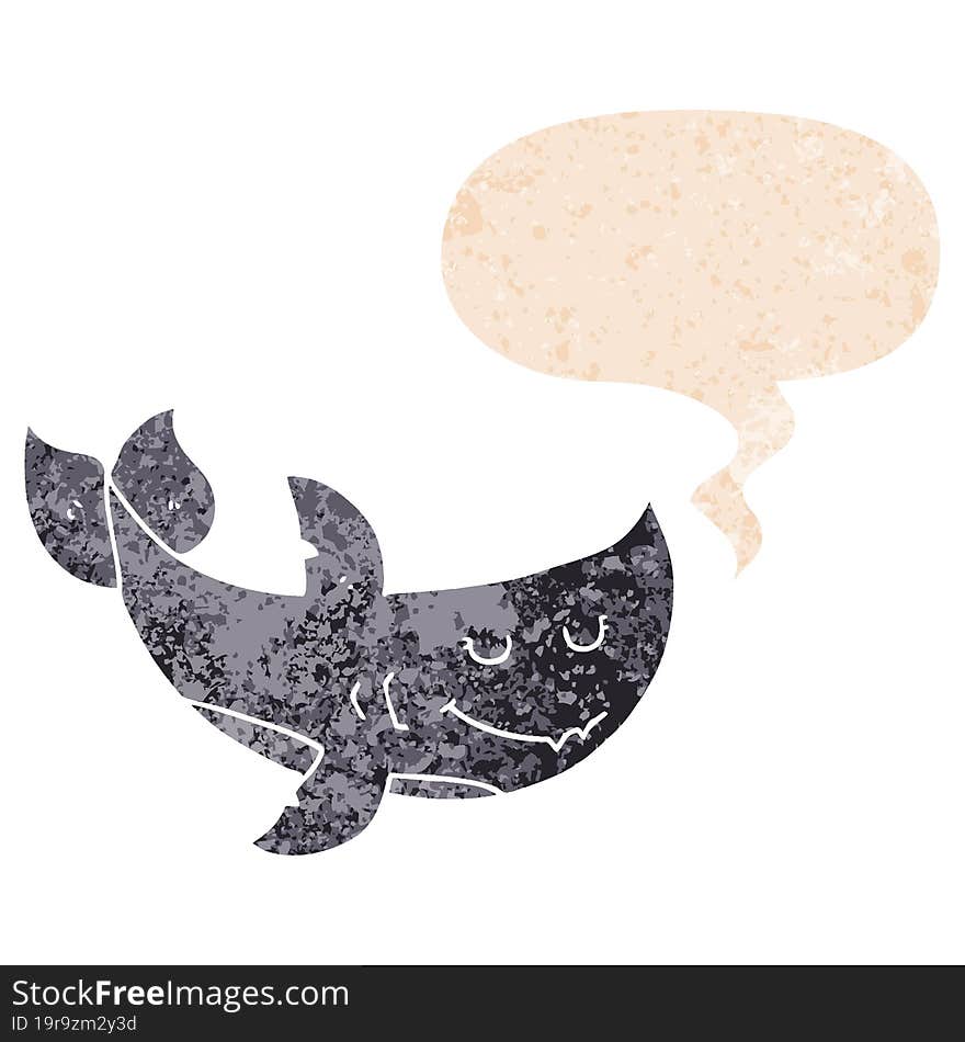 cartoon shark and speech bubble in retro textured style