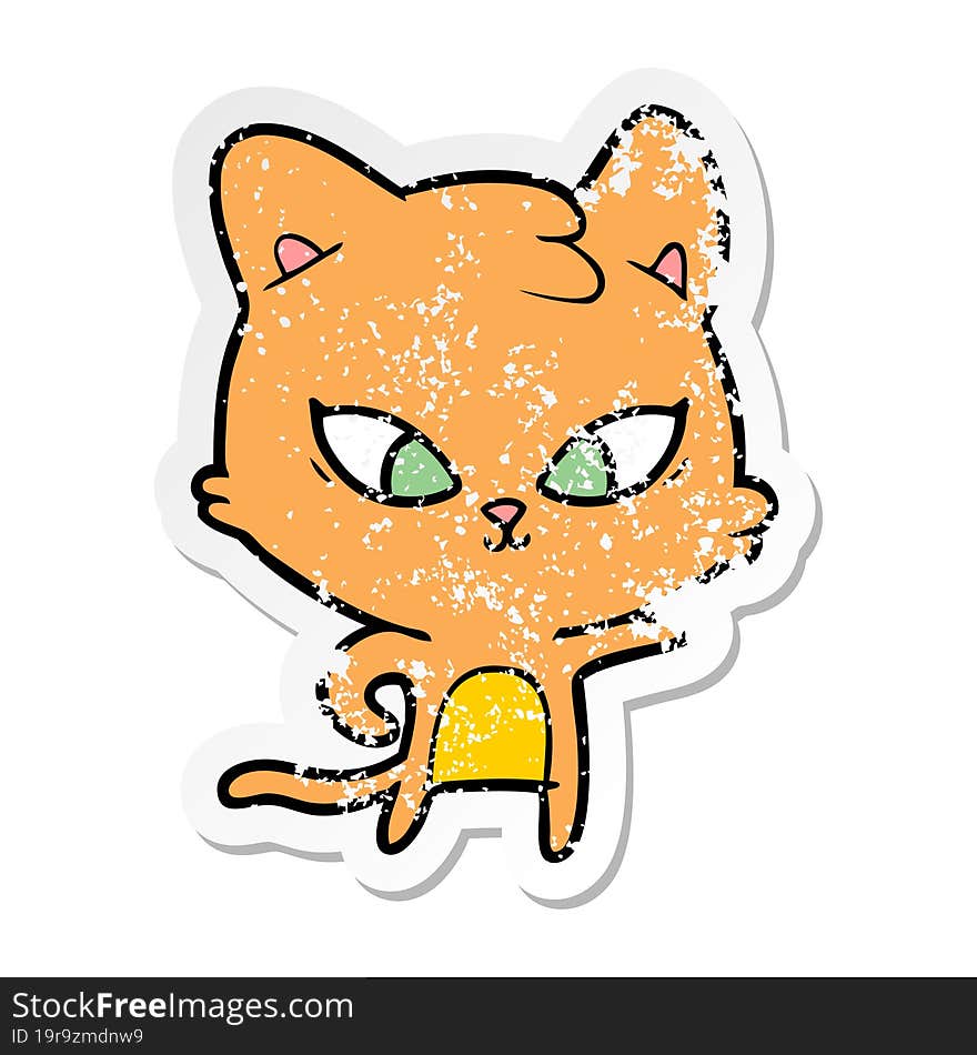 distressed sticker of a cute cartoon cat