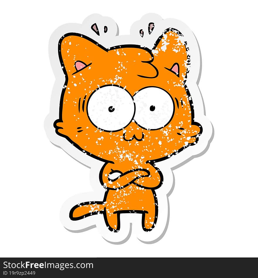 distressed sticker of a cartoon surprised cat