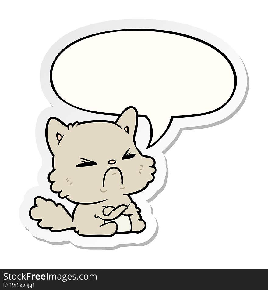 cute cartoon angry cat and speech bubble sticker