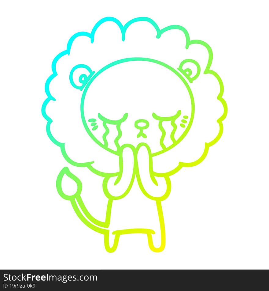 cold gradient line drawing crying cartoon lion