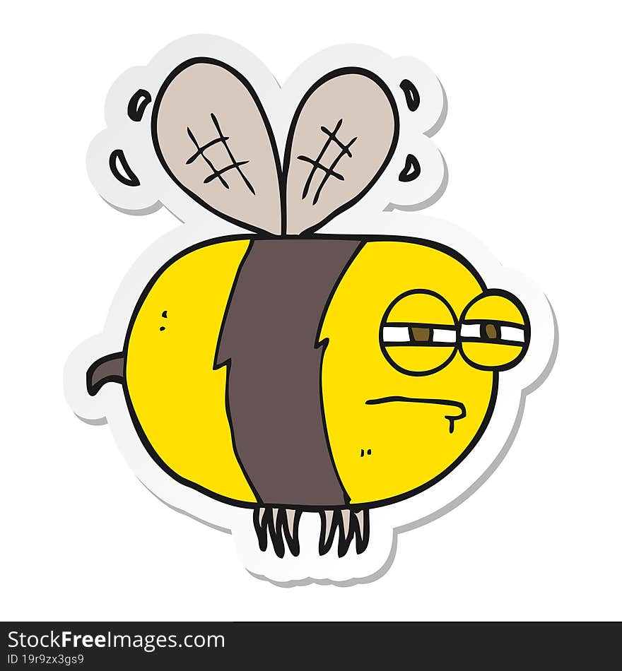 sticker of a cartoon unhappy bee