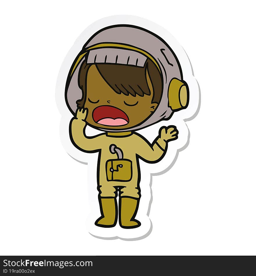 Sticker Of A Cartoon Astronaut Girl Yawning