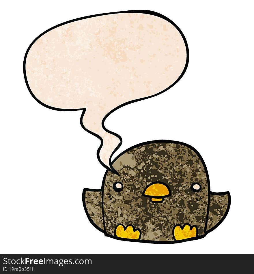 cartoon chick and speech bubble in retro texture style