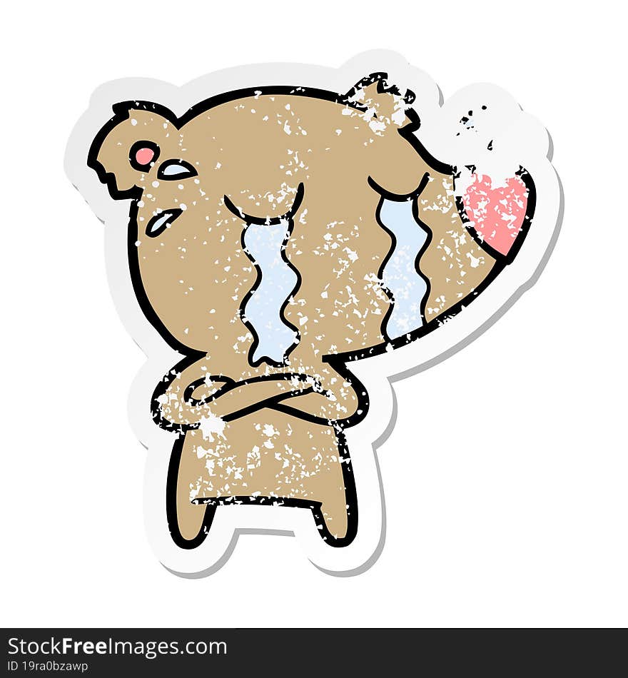 distressed sticker of a cartoon crying bear