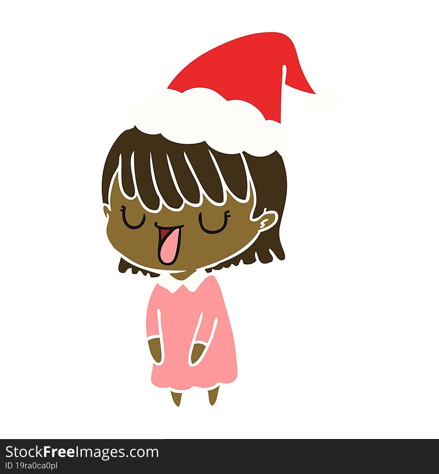 flat color illustration of a woman wearing santa hat