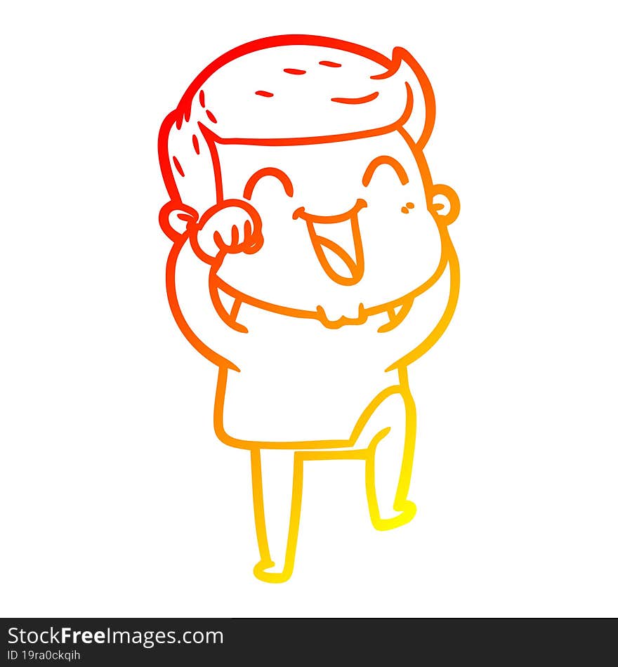 warm gradient line drawing of a cartoon man laughing