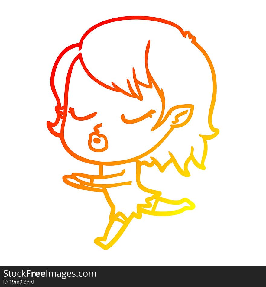 warm gradient line drawing cute cartoon vampire girl