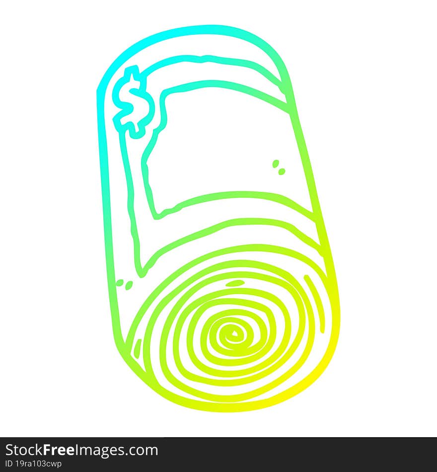 Cold Gradient Line Drawing Cartoon Roll Of Money