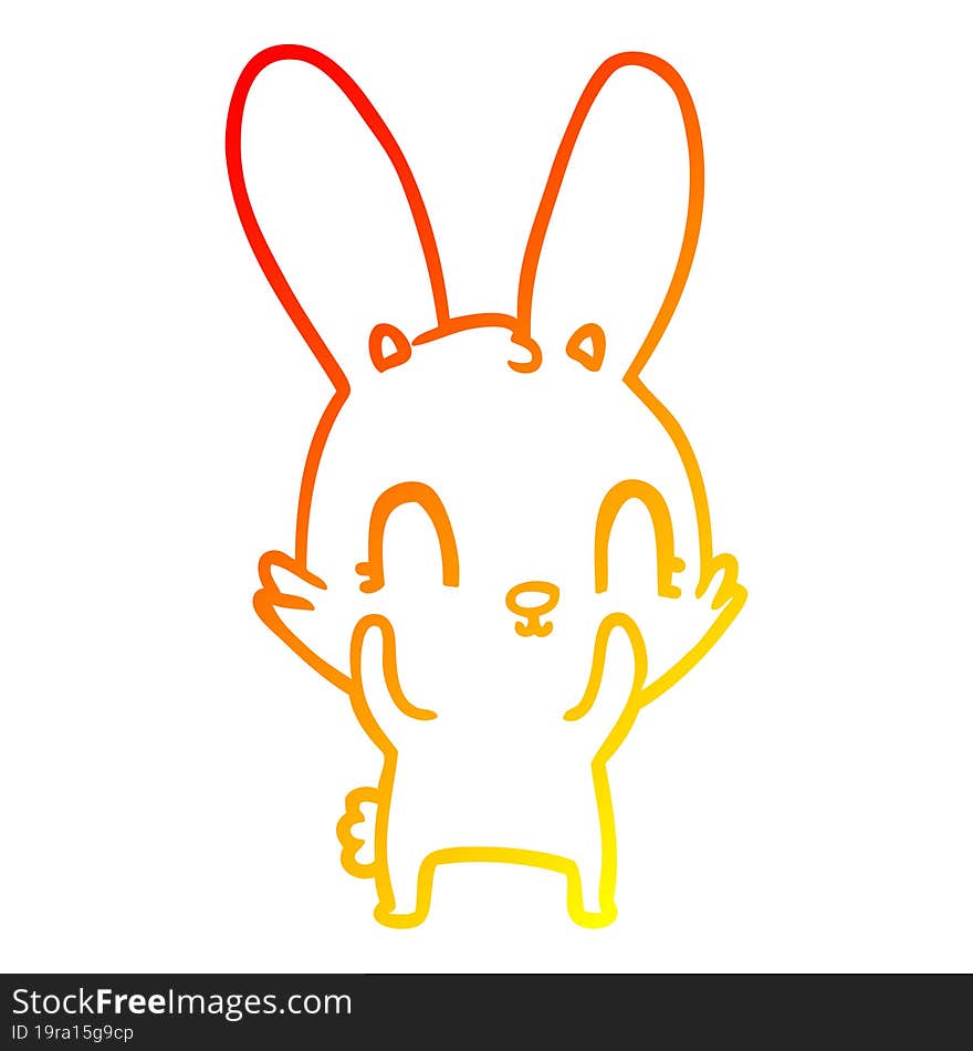 warm gradient line drawing of a cute cartoon rabbit