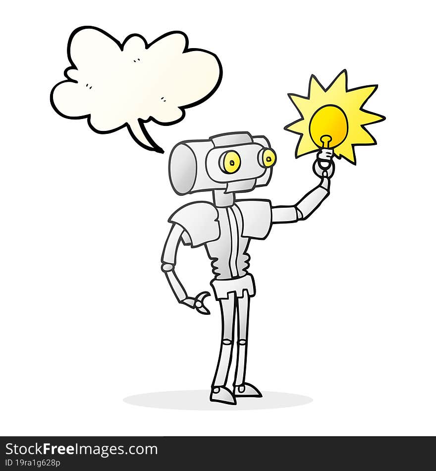 speech bubble cartoon robot with light bulb