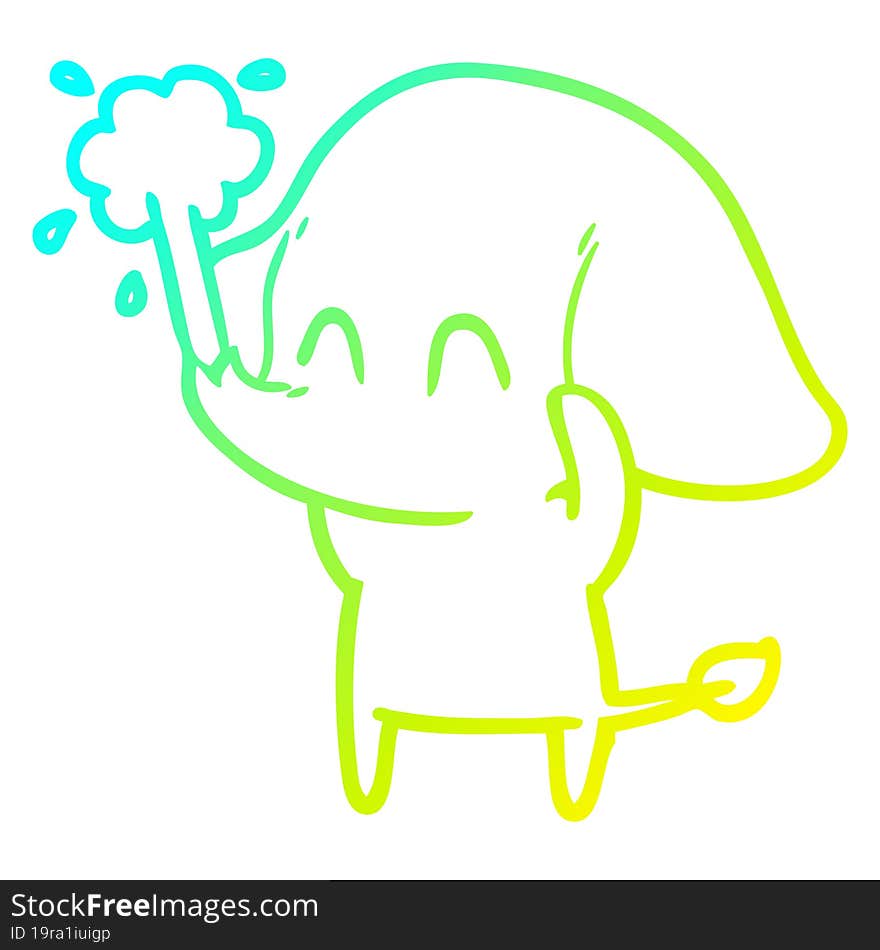 Cold Gradient Line Drawing Cute Cartoon Elephant Spouting Water