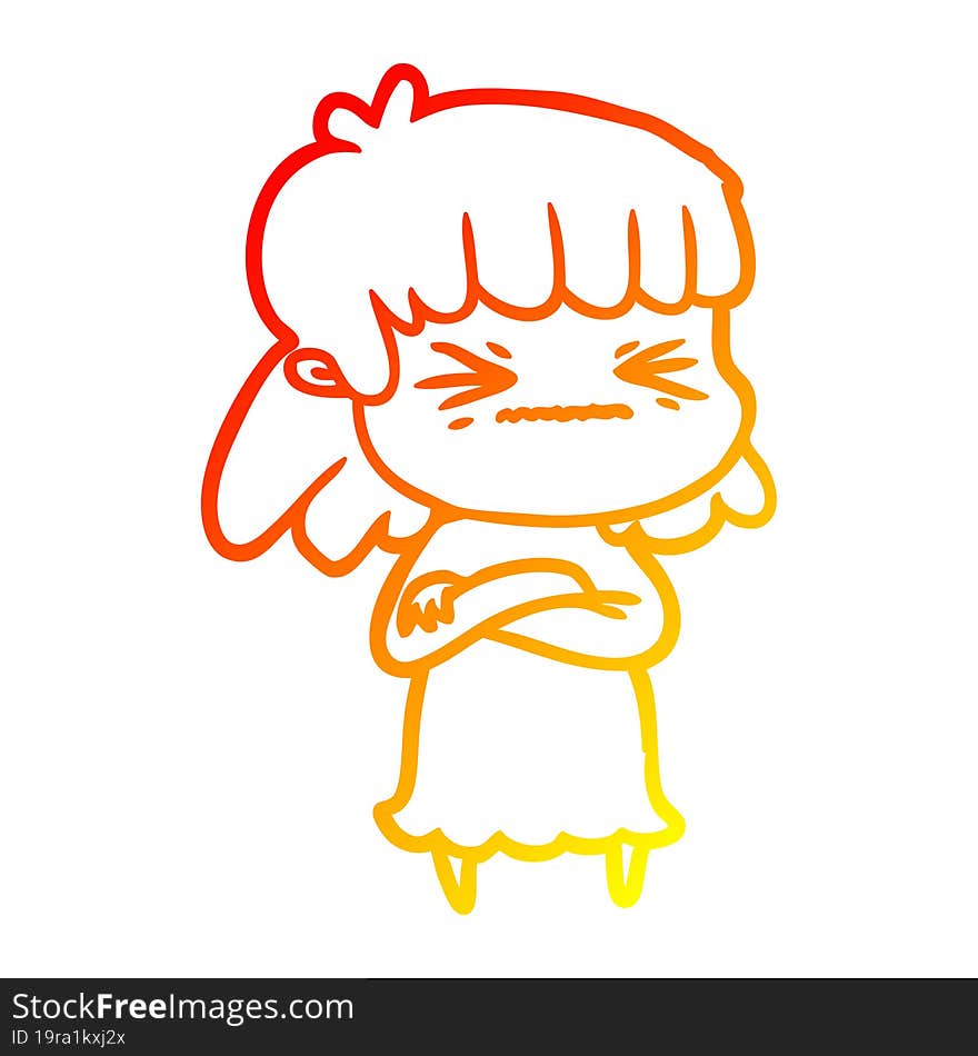 Warm Gradient Line Drawing Cartoon Angry Girl