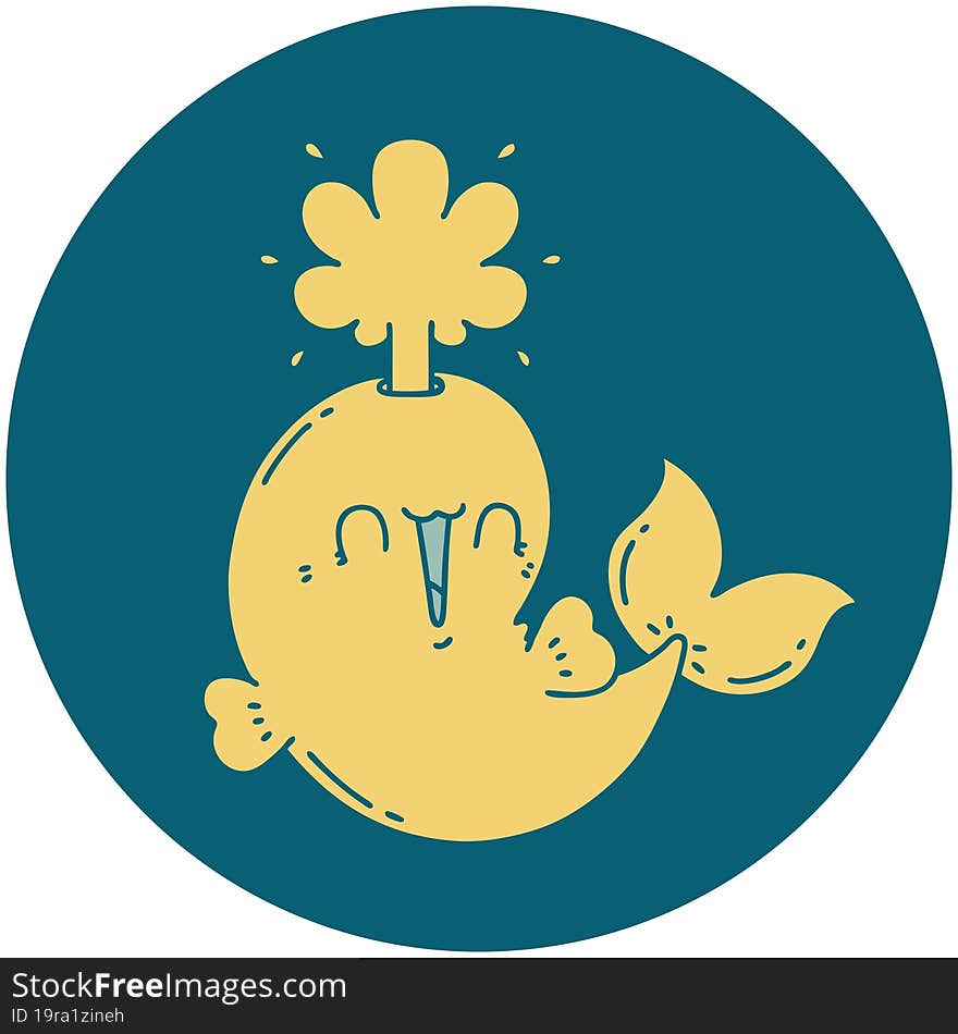 icon of tattoo style happy squirting whale character