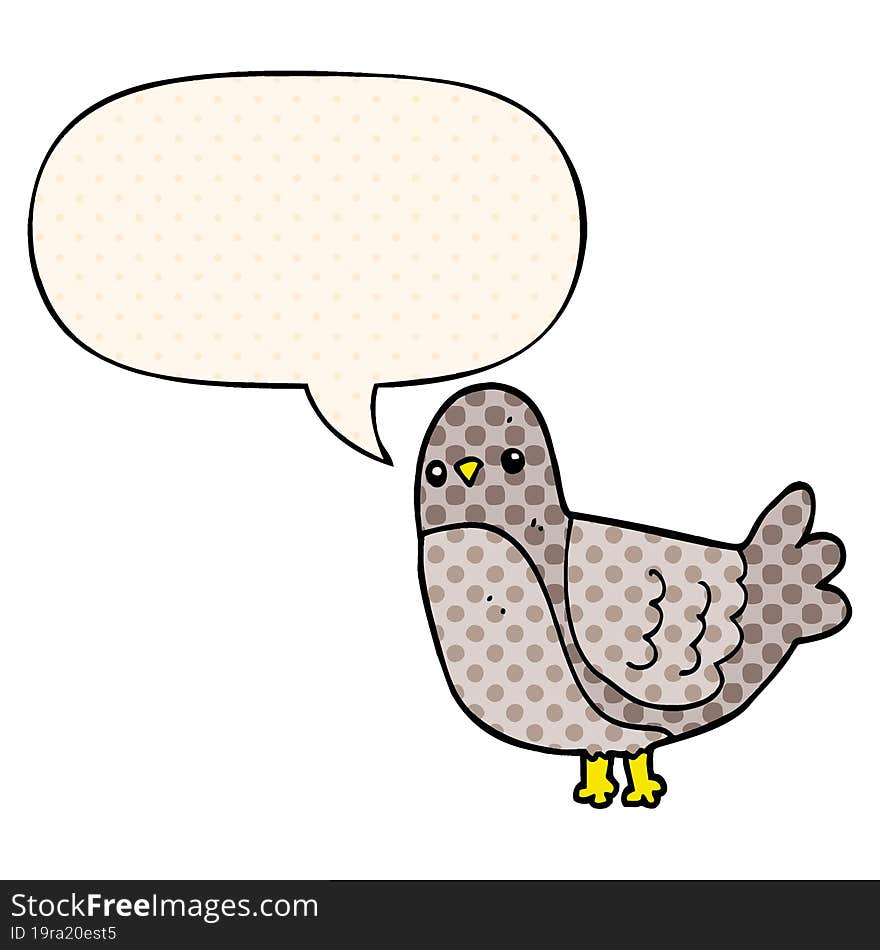 cartoon bird with speech bubble in comic book style