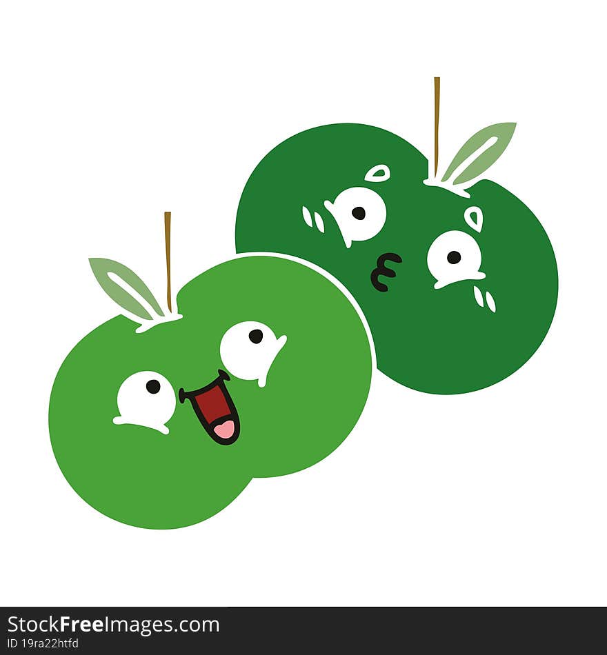 flat color retro cartoon apples