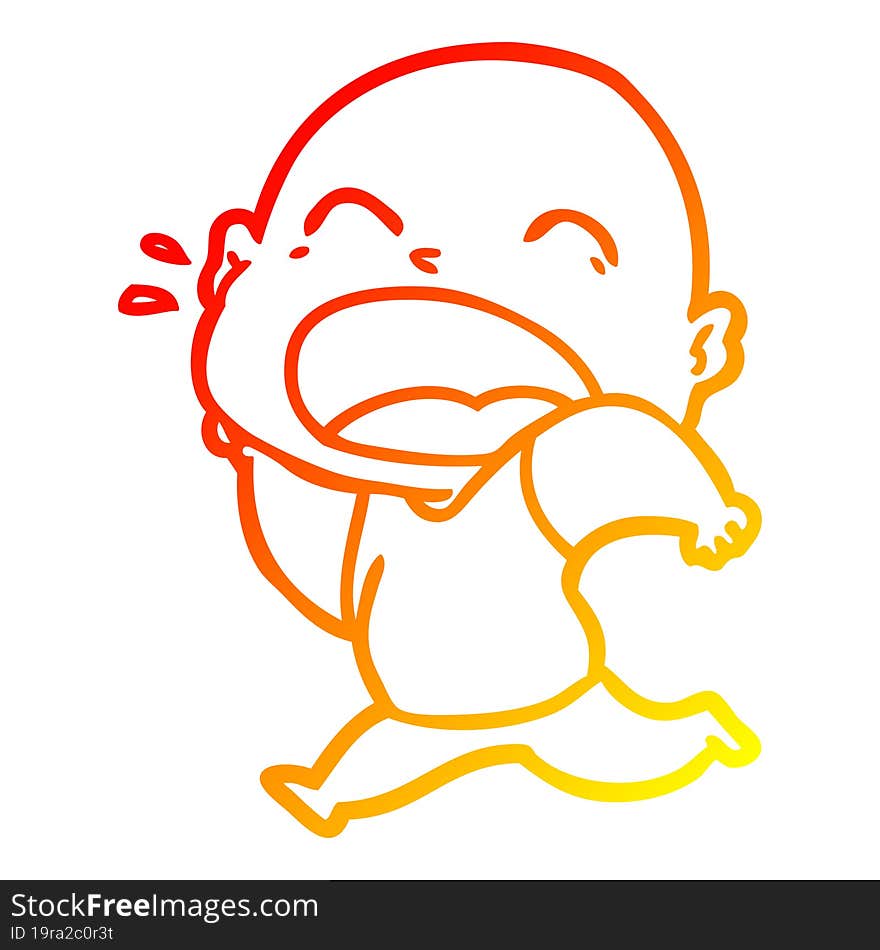 warm gradient line drawing cartoon shouting bald man