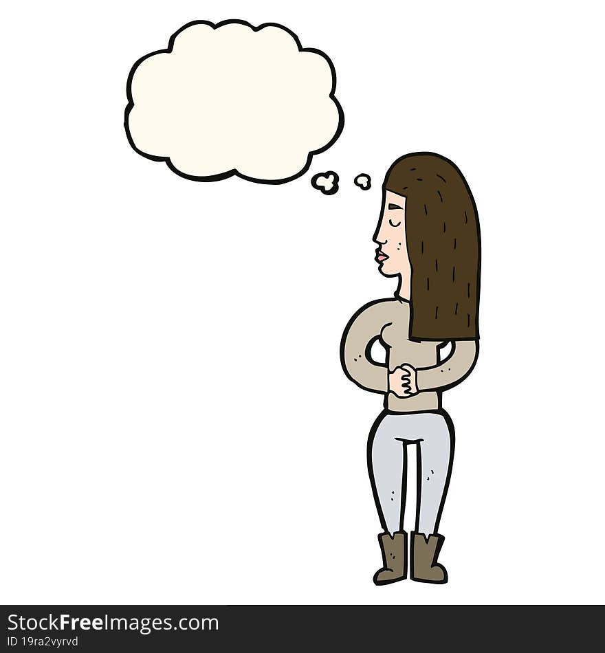 cartoon woman ignoring with thought bubble