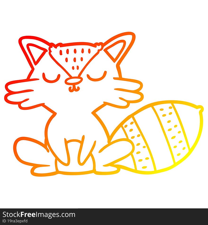 warm gradient line drawing cute cartoon raccoon