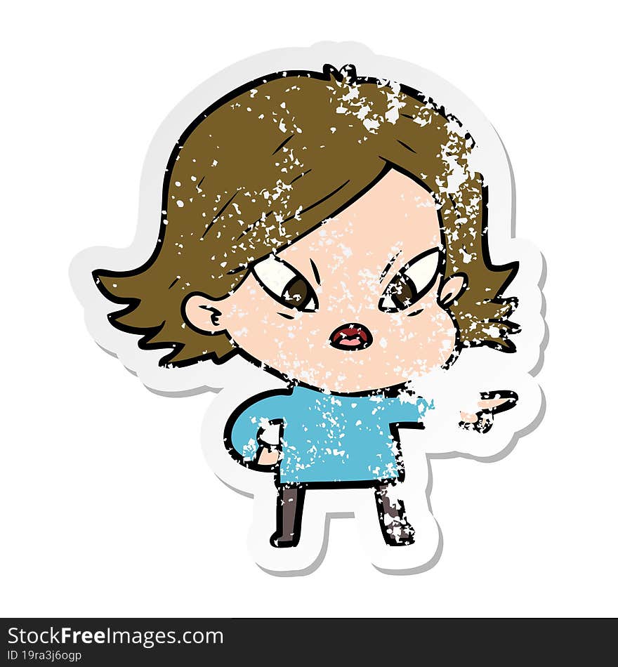 Distressed Sticker Of A Cartoon Stressed Woman