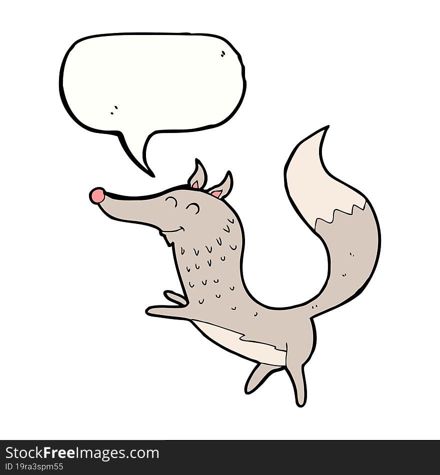 cartoon happy wolf with speech bubble