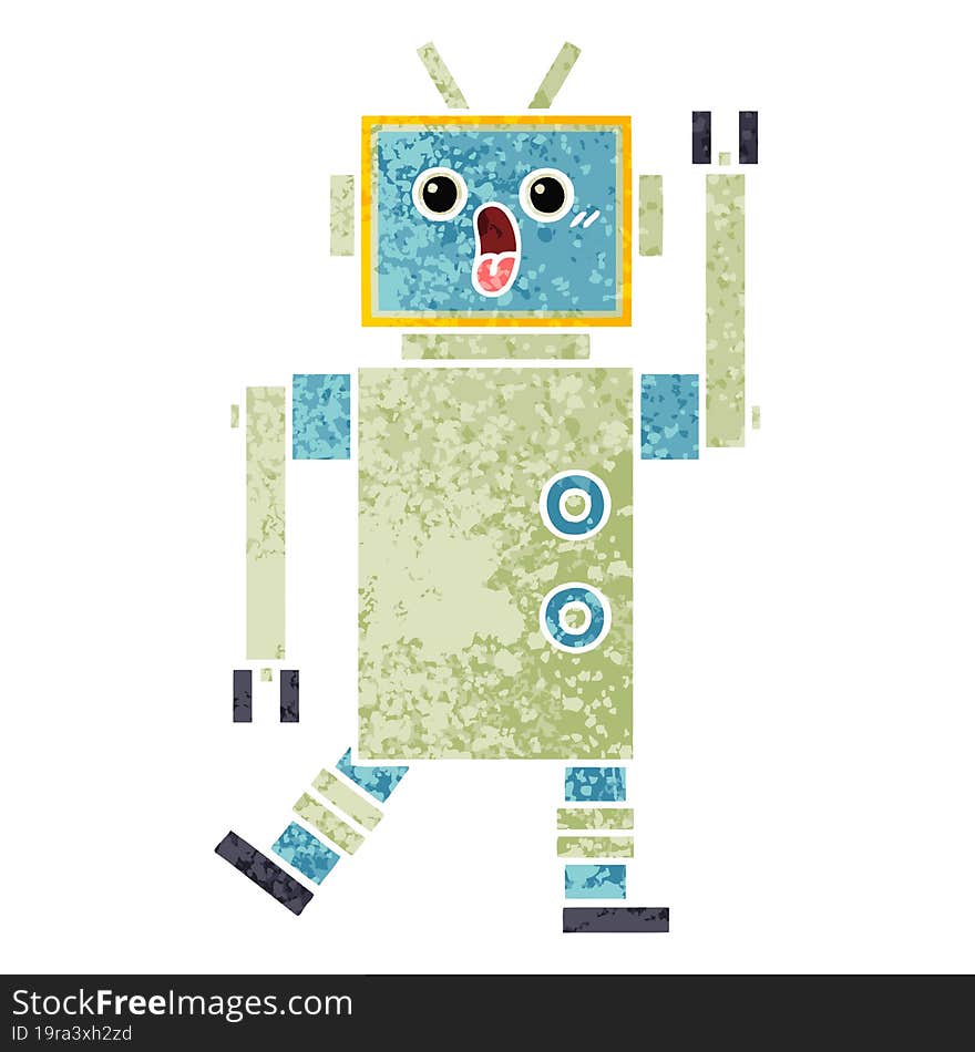 Retro Illustration Style Cartoon Robot