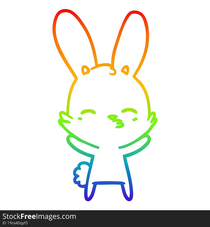 Rainbow Gradient Line Drawing Curious Bunny Cartoon