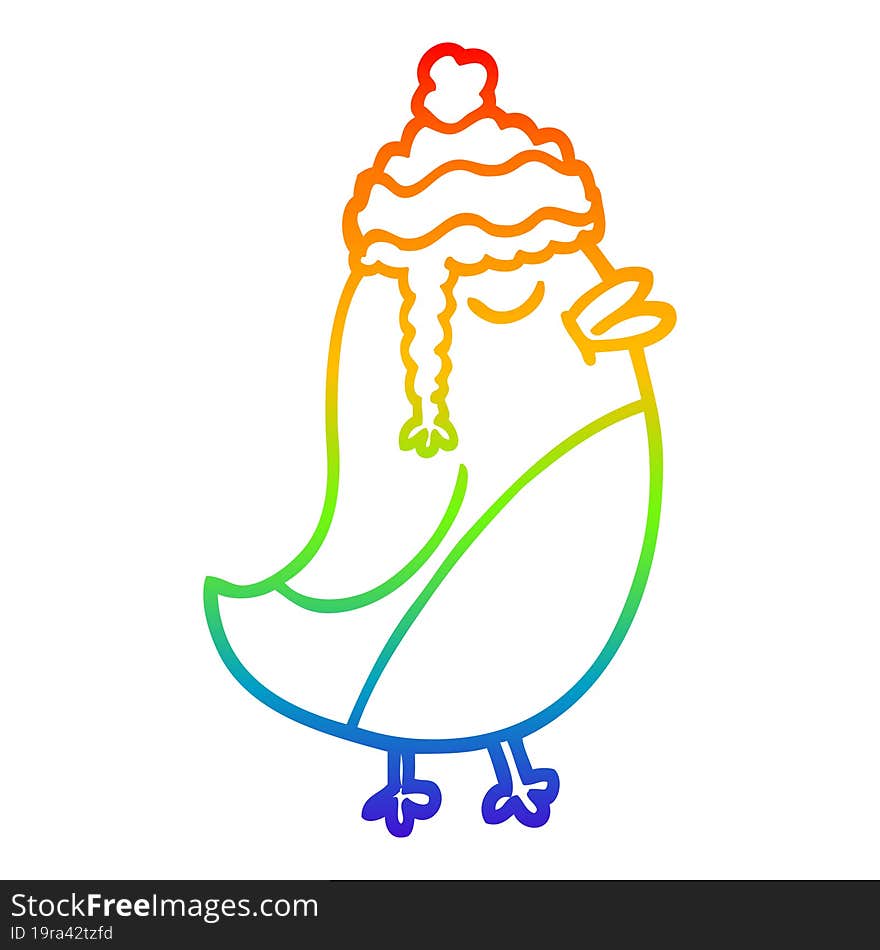 rainbow gradient line drawing cartoon christmas robin